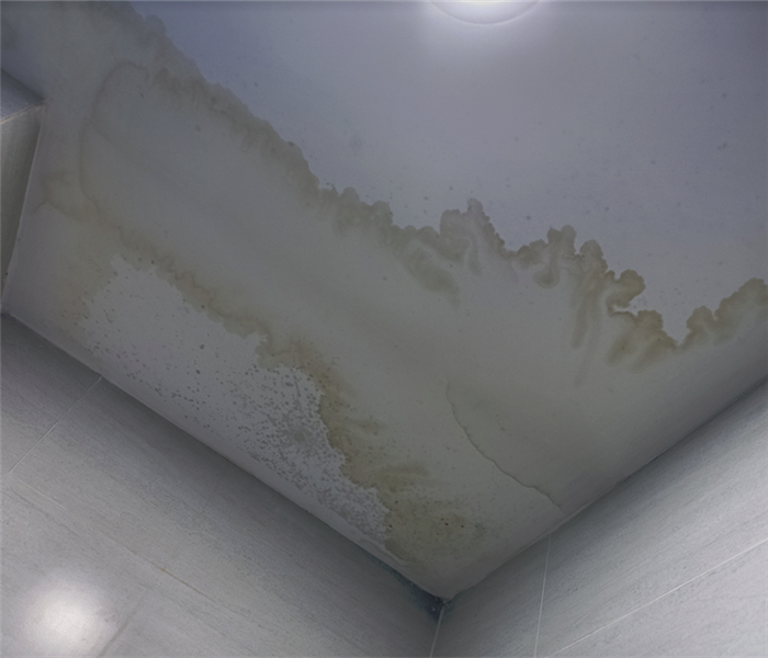 a water damaged ceiling with water marks all over it