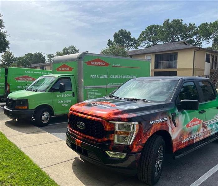 servpro vehicles parked at the warehouse